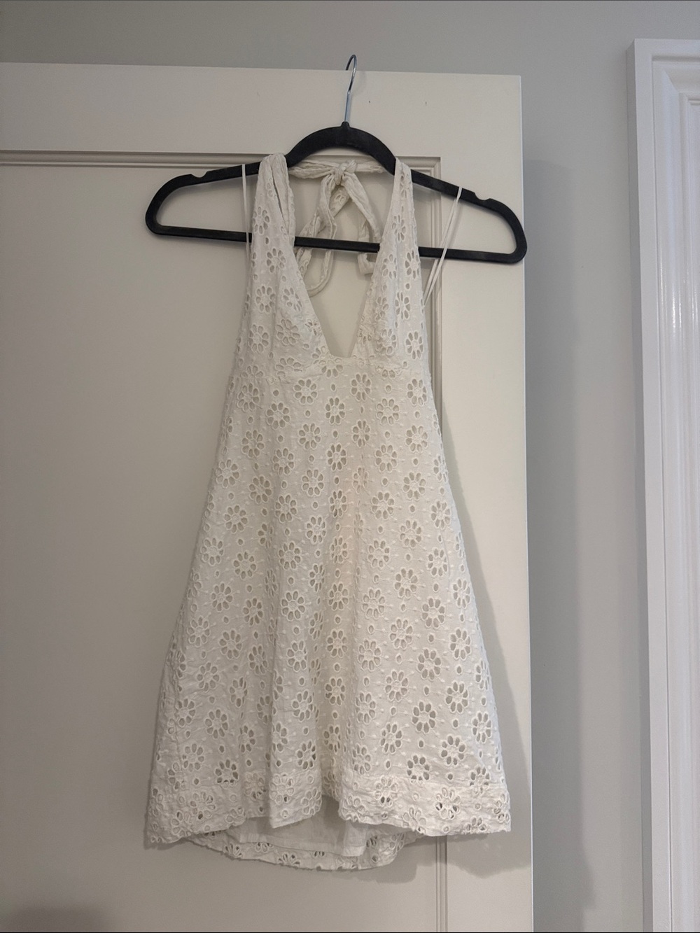 Free People Trevi Eyelet Mini Halter Dress Ivory